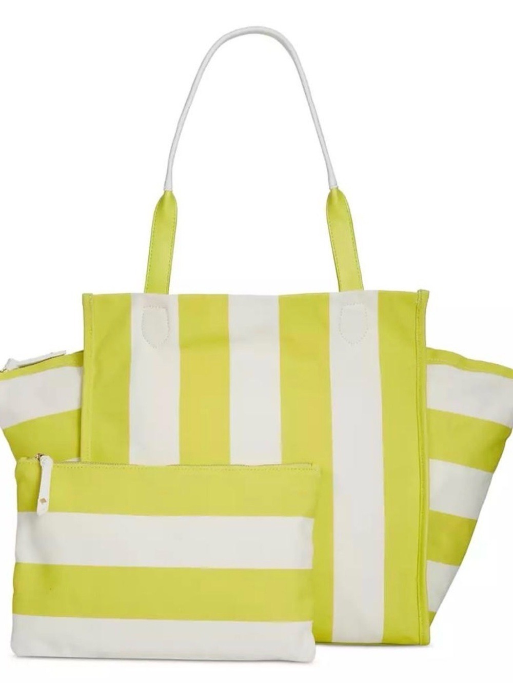 On 34th Cynthiah Large Lemon Lime Striped Canvas Tote Bag Set NWT
